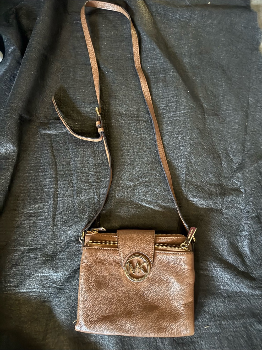 Michael Kors Brown Leather MK Logo Crossbody Bag